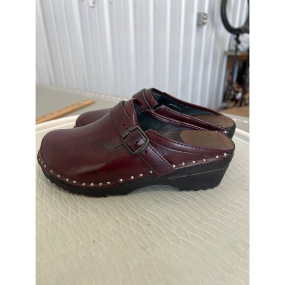Troentorp Bastad Donatello Clogs Women 35 Studded Round Toe Maroon Leather Shoe - Picture 4 of 9